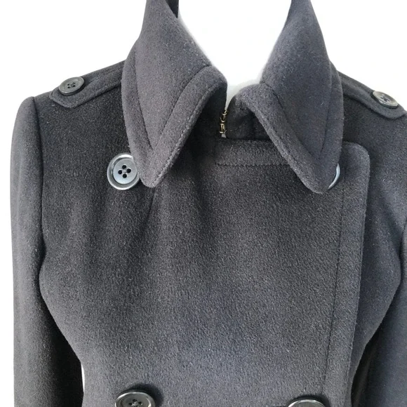J Crew Womens High Neck Black Double Breasted Wool Pea Coat RN77388 Sz XS - Picture 4 of 16
